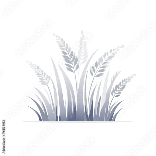 Vector illustration of tall grass and wheat plants in shades of blue on a white background.