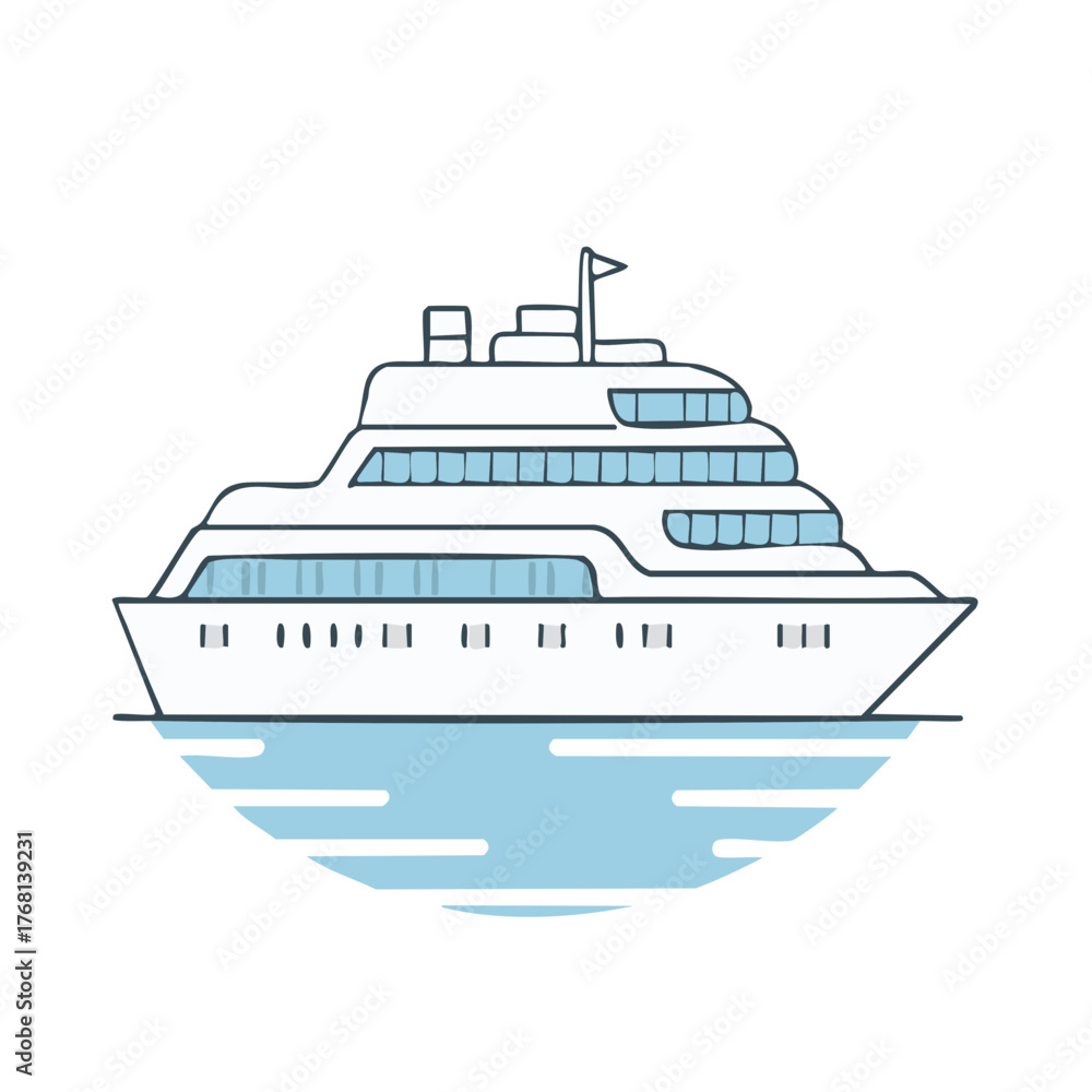 Obraz premium Simple Line Art Illustration of a Large Luxury Yacht Cruising on Calm Water