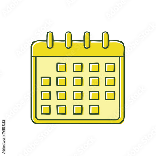 Yellow calendar icon representing appointments, schedules and important dates, with event reminders and time management concepts