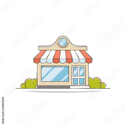 Storefront with striped awning and clear window vector illustration