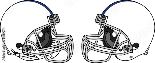 White American football helmet with a white facemask. Helmets with and without a chin strap