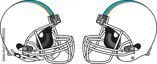 White American football helmet with a white facemask. Helmets with and without a chin strap