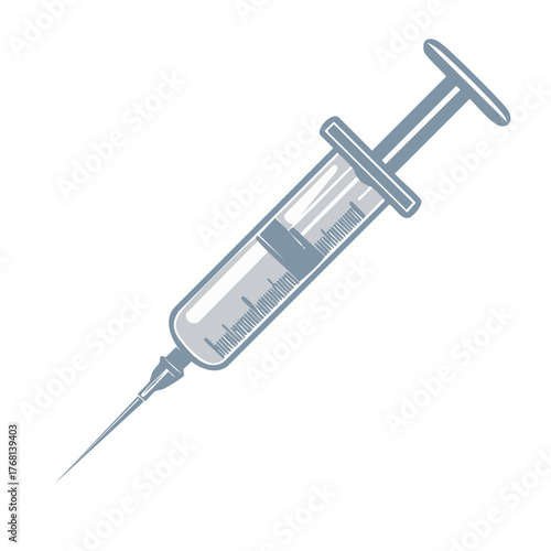 Medical syringe graphic illustration; injection, vaccine preparation, or medication supply
