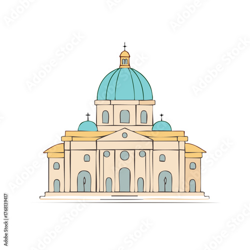 Wallpaper Mural Elegant basilica church with dome cross and columns illustration for religious architectural concepts Torontodigital.ca