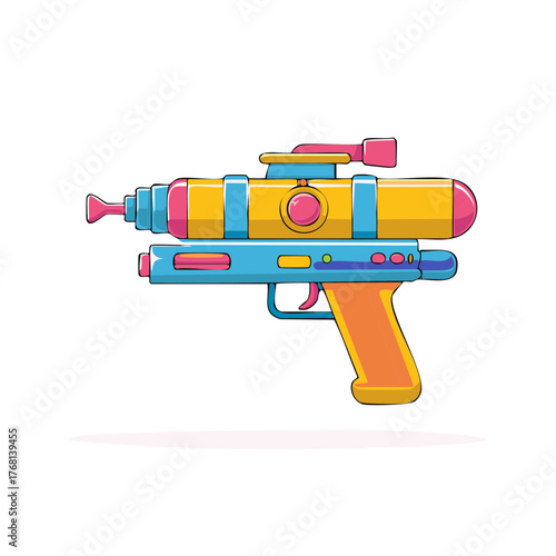 Brightly Colored Ray Gun. Futuristic Weapon. Space Toy. Fun Icon.