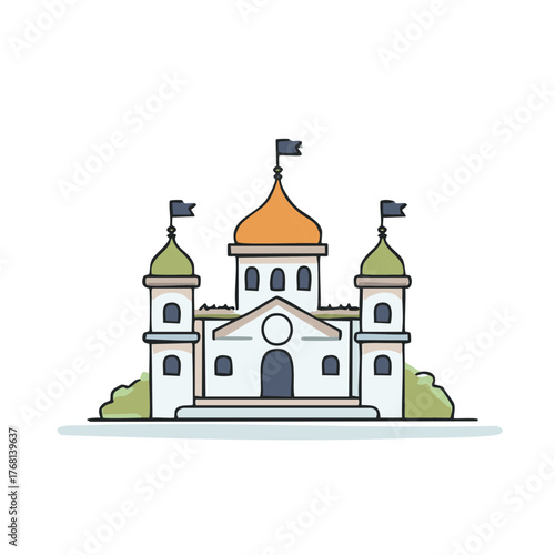 Whimsical Fairytale Castle with Colorful Towers Vector Illustration