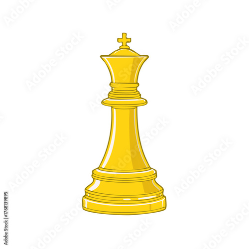 Golden Chess Queen Piece Isolated on White Background, Strategy Board Game