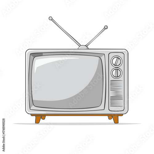 Retro Television Set Vector Illustration Analog TV with Antennae and Knobs for Vintage Media