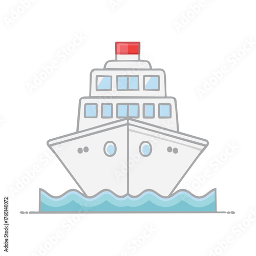 Cartoon cruise ship sailing on the sea waves, vacation and travel concept.
