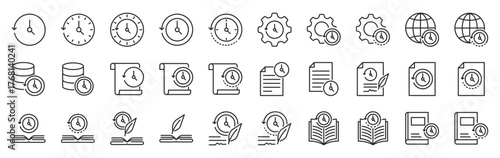 history icon pack outline style vector collection for time management and education