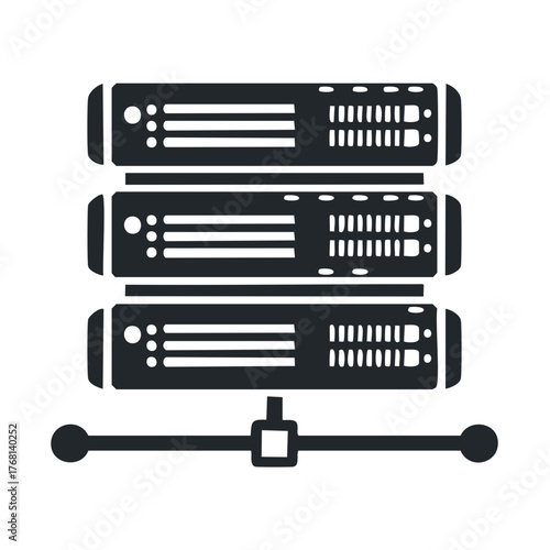 Illustration of Rack Mounted Servers Depicting Data Storage and Network Infrastructure Components in a Minimalist Style