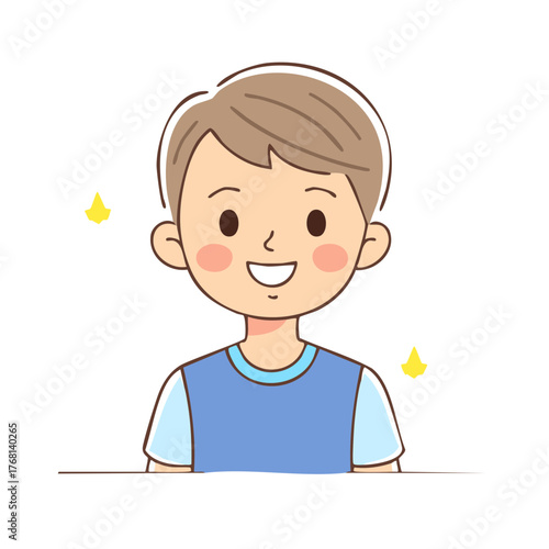 Happy Cartoon Boy Smiling with Cute Sparkle Accents