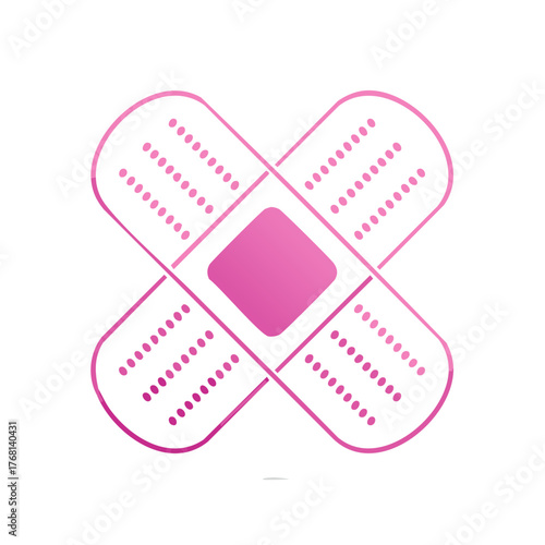 Graphic Pink Adhesive Bandage Plaster Cross Shape Medical Aid Healing Wound Care, First Aid, Isolated Symbol on White