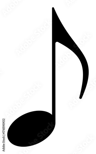 Tableau sur toile Black vector eighth note icon, minimal quaver rhythm and sound symbol for song,