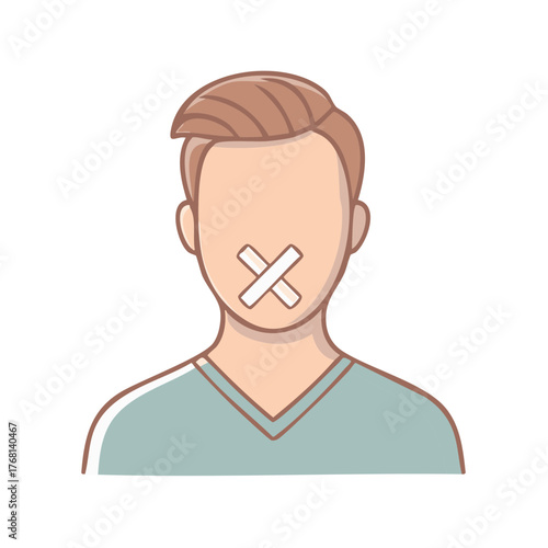 Person with mouth taped shut concept illustration conveying censorship or silence