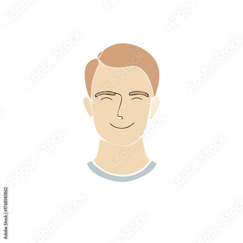 Headshot of a smiling young man with brown hair in minimalist vector line art style showing positivity and happiness