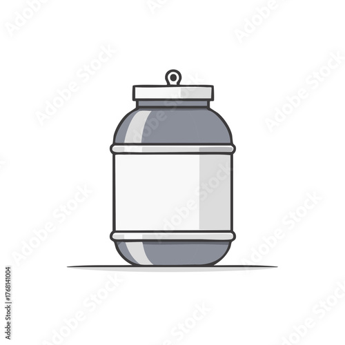 Protein Powder Container Illustration with Label Space Gym Supplement Nutrition Bottle Drawing Fitness and Wellness Cartoon