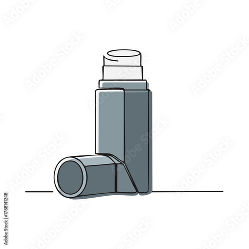 Minimalist illustration of an inhaler for asthma, allergy treatment, or medical care.