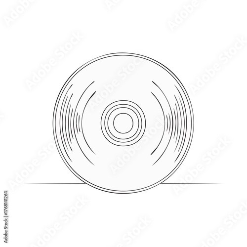 Circular disk with concentric circles and radiating lines in a minimalist black and white illustration design for modern graphic elements