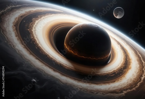 Majestic Gas Giant Surrounded by Rings and Moons in Outer Space