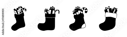 Festive christmas stocking filled with gifts vector illustration