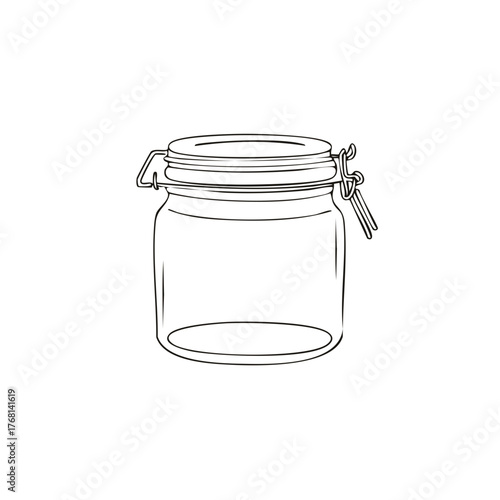 Hand Drawn Line Art of a Vintage Style Empty Glass Canning Jar with Swing Top Lid