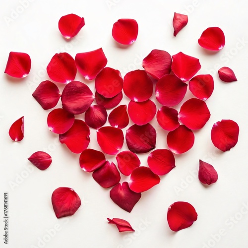 Romantic Heart Shape Created from Red Rose Petals on White Background