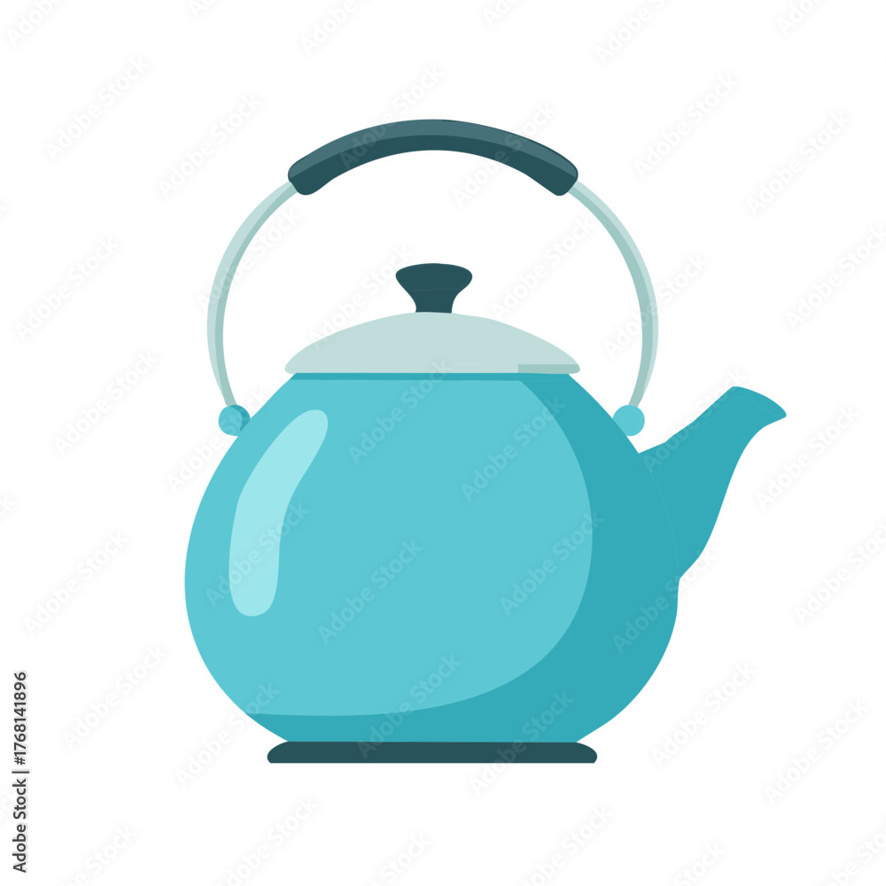 Obraz premium Stylized light blue kettle with dark handle and spout for boiling water