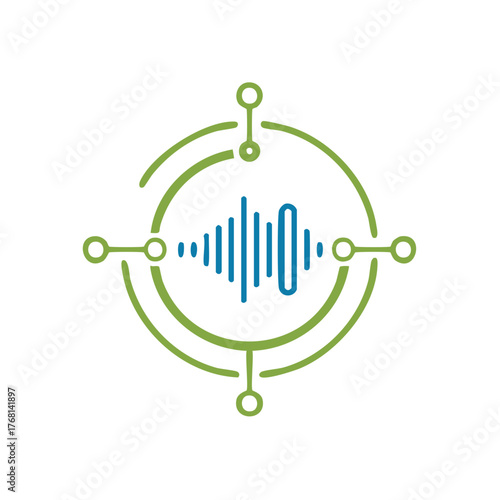 Digital sound wave icon with network connections representing audio technology and data communication