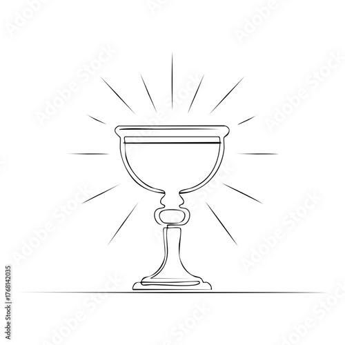 Elegant Chalice One-Line Drawing with Rays of Light Symbolizing Faith and Spirituality