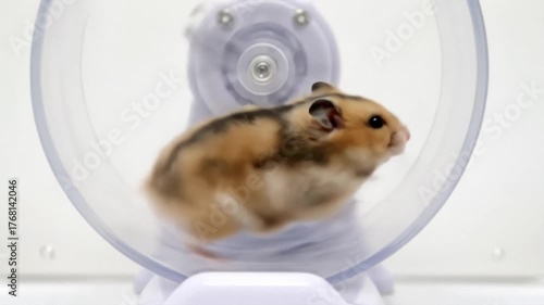 Syrian Hamster Running on Wheel in Exercise, Active Rodent Pet