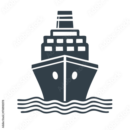 Modern cruise ship sailing on wavy blue water in a clean vector illustration