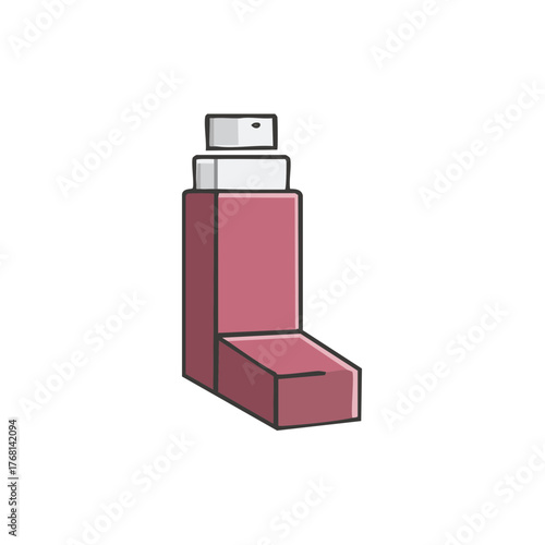 Asthma Inhaler Illustration: Bronchodilator Medical Device, Red Color, Treatment for Breathing Problems