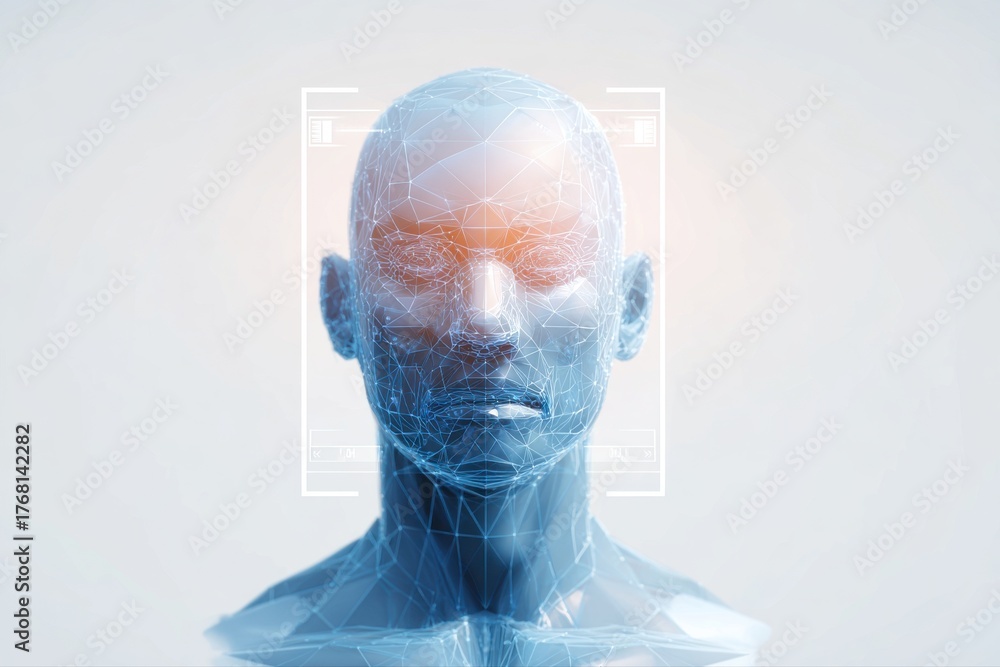 Obraz premium Abstract biometric face scanner logo isolated on transparent background