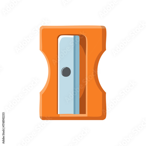 Bright orange manual pencil sharpener with silver blade and black screw detail
