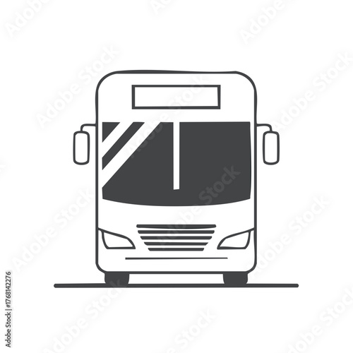 Front view bus illustration isolated on white. Vehicle for public transport. Monochrome drawing of autobus
