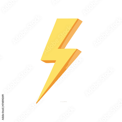 Bold yellow lightning bolt symbol with 3D effect on a clean white background