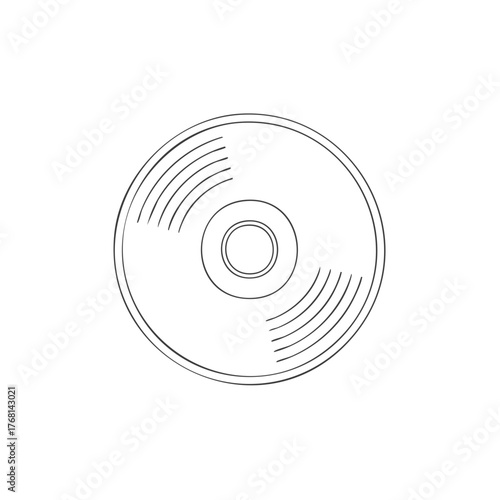 Retro vinyl record music disc line art sketch illustration for sound entertainment