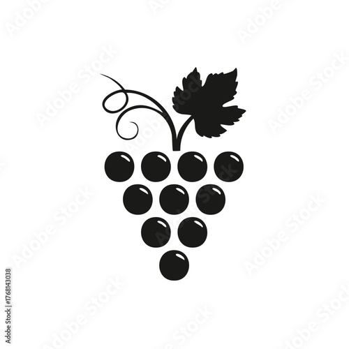 Grape bunch silhouette with leaf and vine graphic icon for wine or vineyard logo