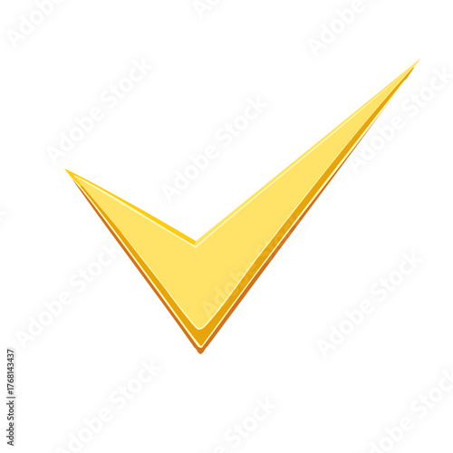 Shiny golden 3D checkmark icon representing approval, success, completion, and quality