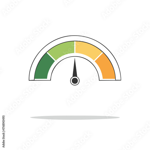 Colorful performance meter showing a moderate or average rating. Vector illustration of a gauge or speedometer icon.