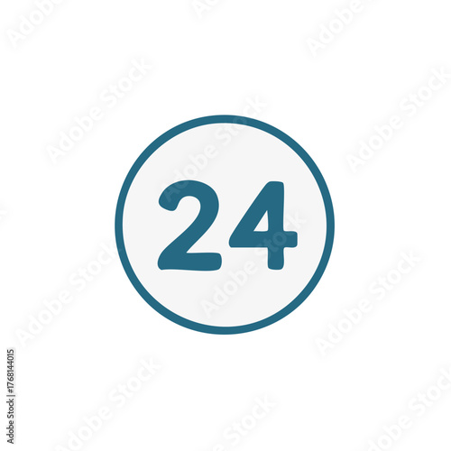 Number Twenty Four Emblem Teal Circle Illustration Simple Graphic Element Symbol