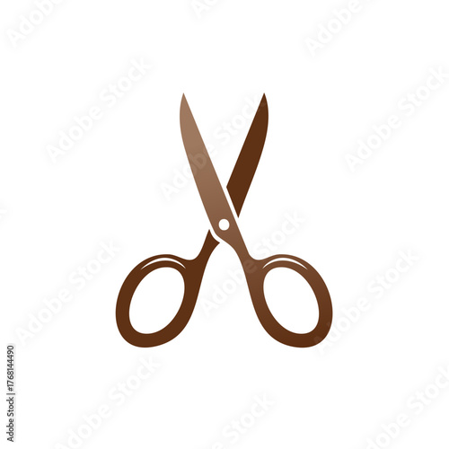 Stylized Brown Open Scissors Icon Illustration for Hair Cutting Crafting and Tailoring Tool