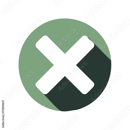 Symbol of negation or incorrectness, white 'X' mark in green circle with shadow.