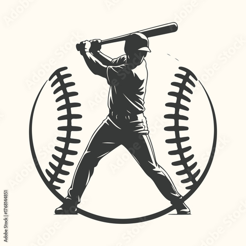 Vector art of vintage illustration of lacrosse players in action, helmet, and crossed sticks