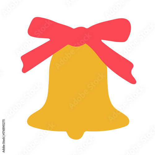 Christmas jingle bell with red ribbon bow flat illustration