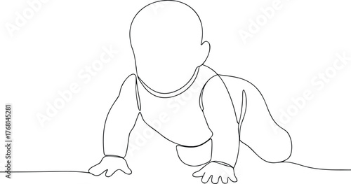 Single line drawing of a baby crawling infant line art