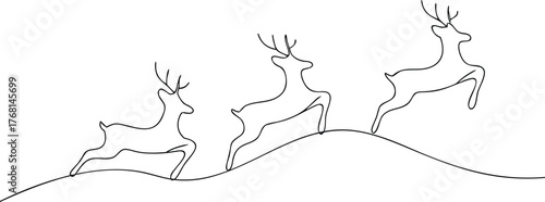 Three reindeer leaping across a snowy landscape animal
