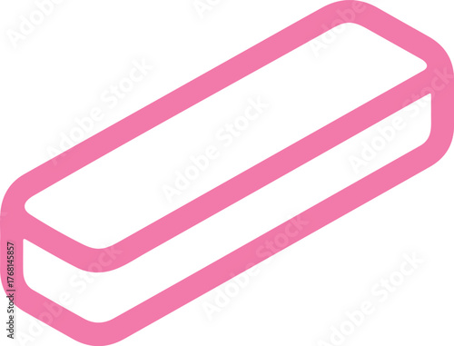 Simple hand drawn pink outline of a rectangular eraser on a white background