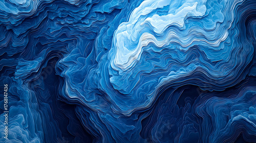 Azure Topography: Swirling Blue Abstract Depths with Layered Pattern Design